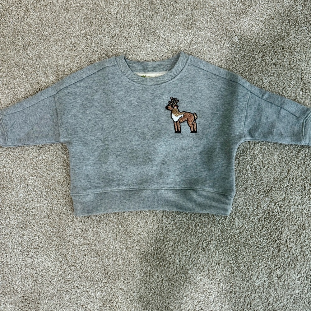 Monica & Andy 0-3 month gray sporty sweatshirt with reindeer - new without tags
